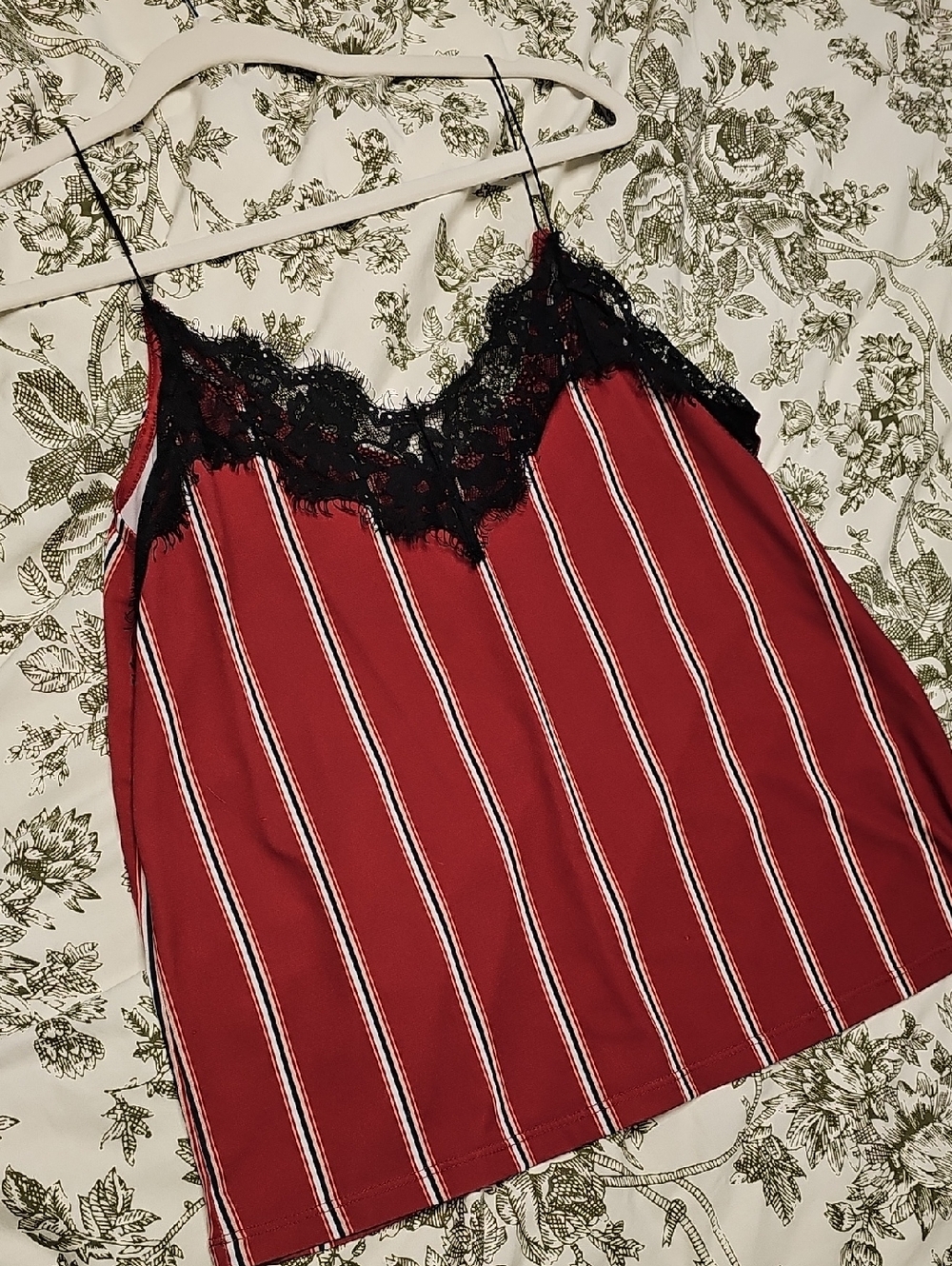 Red Striped Lace-Trim Cami Top